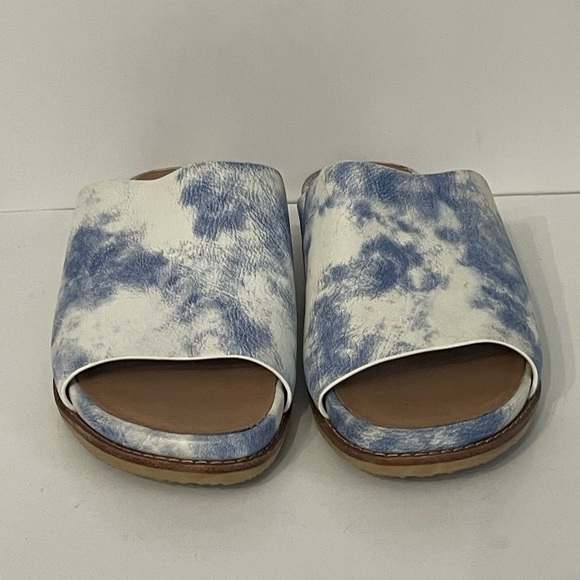 J. Jill Maya Leather Blue & White Cloudlike Pattern Upper w/ Foam Insole Slides - Picture 9 of 15